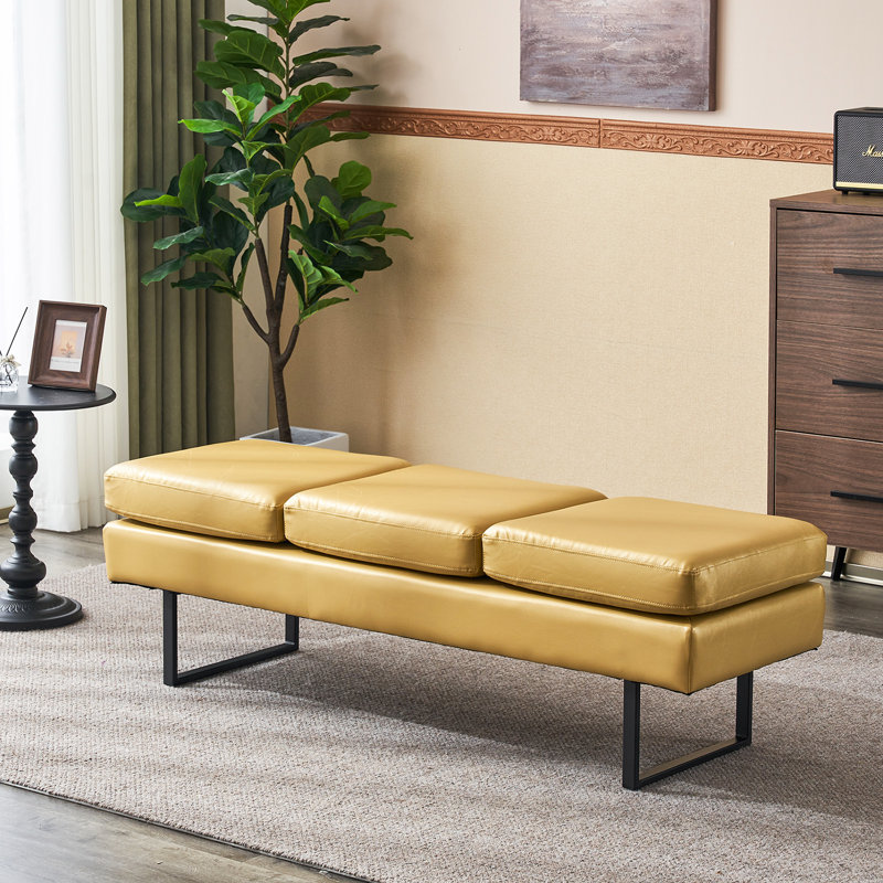 Naquanda Faux Leather Office Bench, Yellow