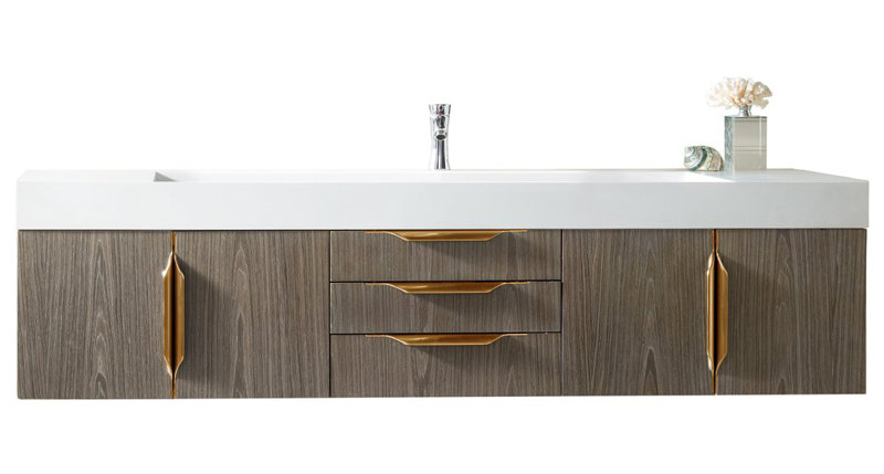 Mercer Island 72'' W Single Vanity, Glossy White, Dusk Gray, Radiant Gold