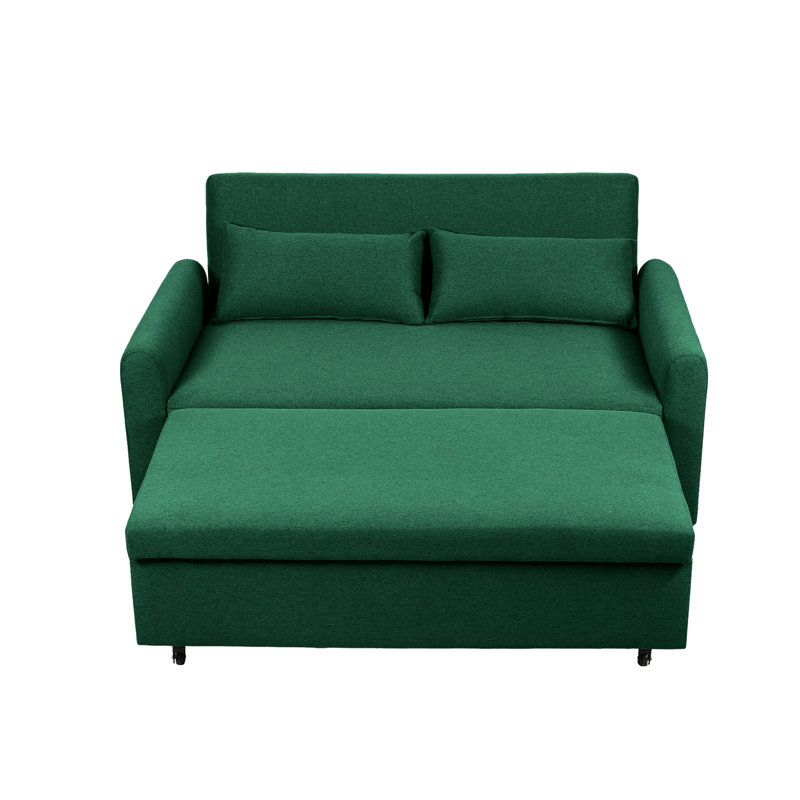 Malaquas Convertible Sleeper Loveseat with Pockets & Plush Pillows, Green, 33.8" H x 60.24" W x 25.98" D
