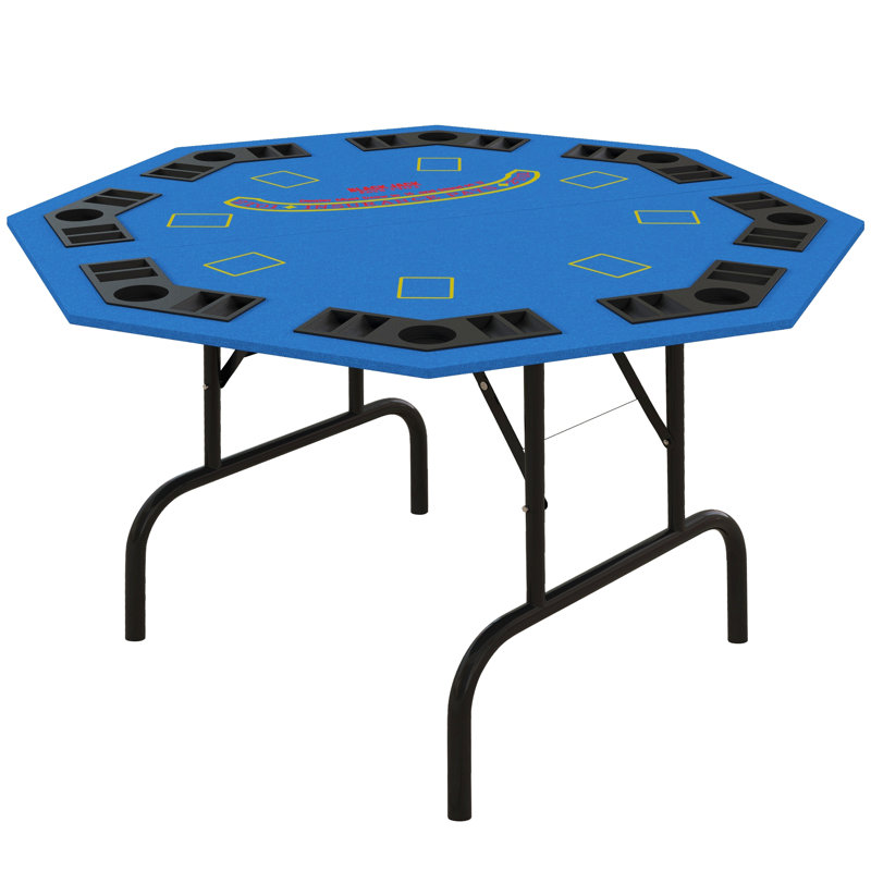 Table de poker pliable 47 "Octagon Table de poker Blackjack Texas Holdem Table de poker pour 8 joueurs avec plateau de jetons et porte-gobelets