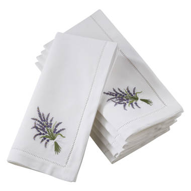 Plympt Hemstitched with Embroidered Hydrangea 20 Cotton Napkin (Set of 6) Ophelia & Co. Color: White/Blue