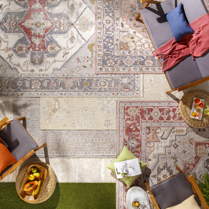 Oriental Hand-Knotted Indoor/Outdoor Area Rug in Gray/Beige/Red, Rectangle 2' x 3'