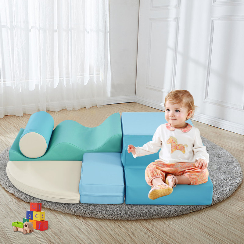 Ensemble de jeu en mousse souple 6 en 1 pour enfants rampant et escaladant, Bleu
