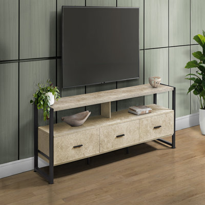 Contemporary Laminate TV Stand with Metal Legs and Storage Drawers, Perfect for Modern Media Entertainment Centers