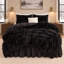 Édredon en fausse fourrure noir gris Andency pour lit grand, 3 pièces de literie moelleuse pelucheuse (1 édredon en velours à poil long et 2 taies d'oreiller), ensemble de literie en duvet moelleux-124625298-124625311