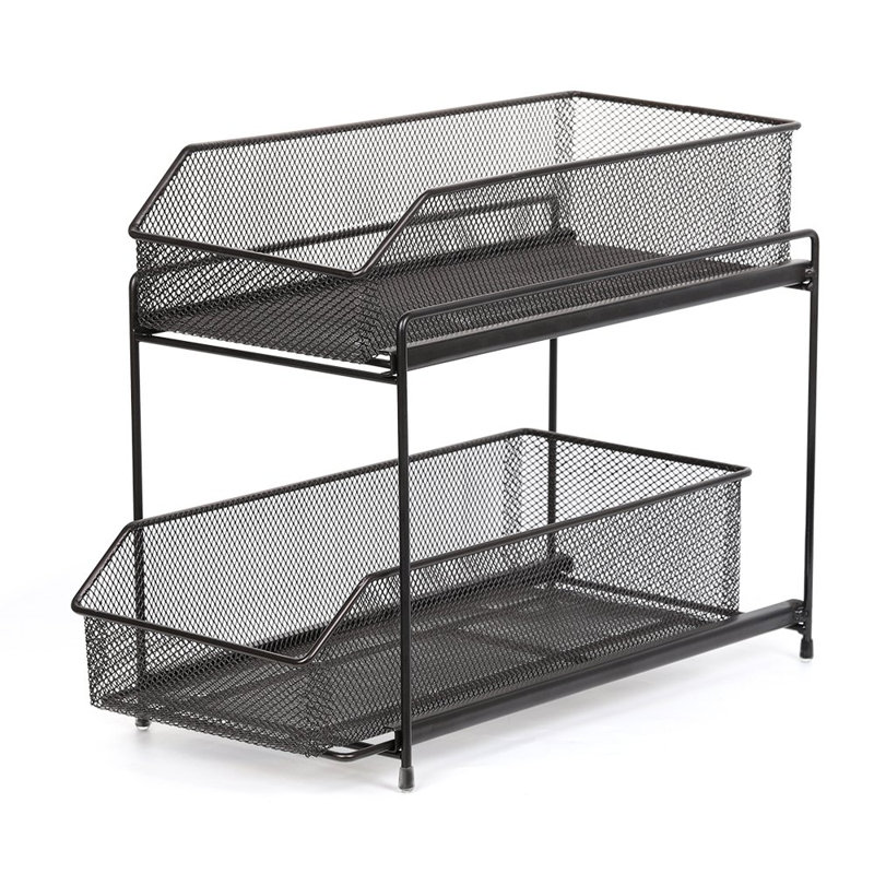 Tablette de rangement à 2 niveaux, Noir