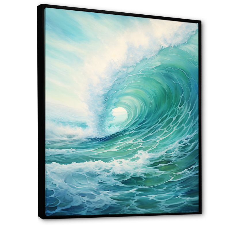Tempête sarcelle et vague Expression III, Cadre flottant noir, H 20 po x l 12 po x P 1 po