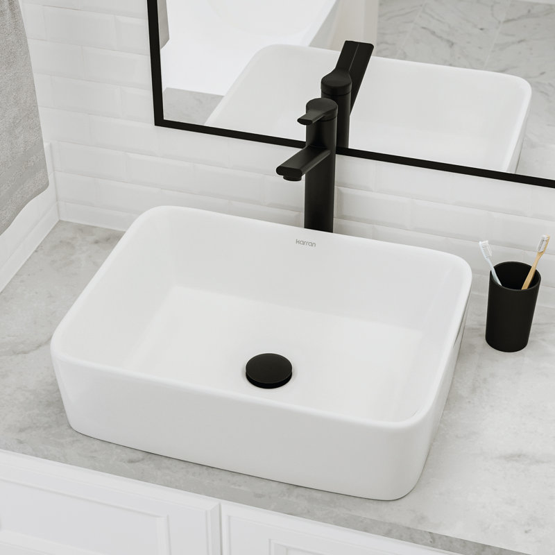 Porte-gobelets 19 po Karran Valera Lavabo de salle de bain vasque rectangulaire en porcelaine vitreuse
