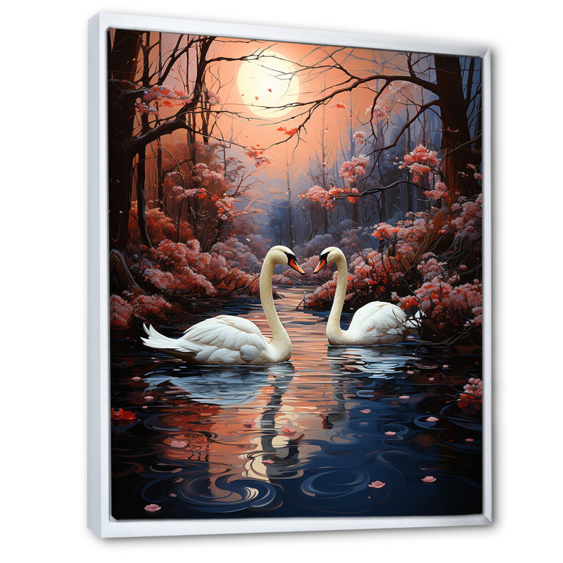 Cygnes et amour de cygne - Swans, H 44 po x l 34 po, White Picture Framed
