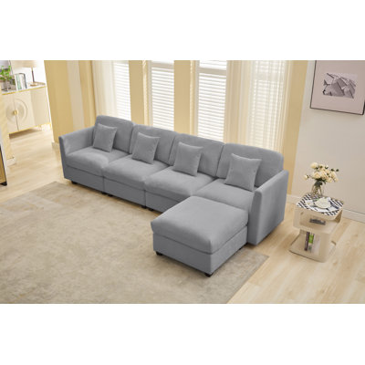 Nicholson 5-Piece Corduroy Square Arm Loose Back Sofa with Ottoman