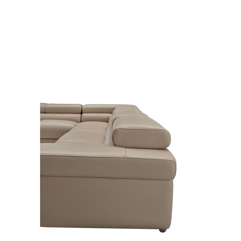 Crown Leather Sectional, Left- or Right-Facing Reversible, Champagne Beige Leather