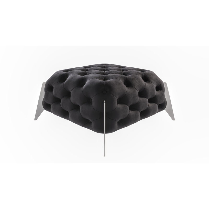 Juneri 80cm Wide Velvet Tufted Square Solid Colour Footstool Ottoman, Black