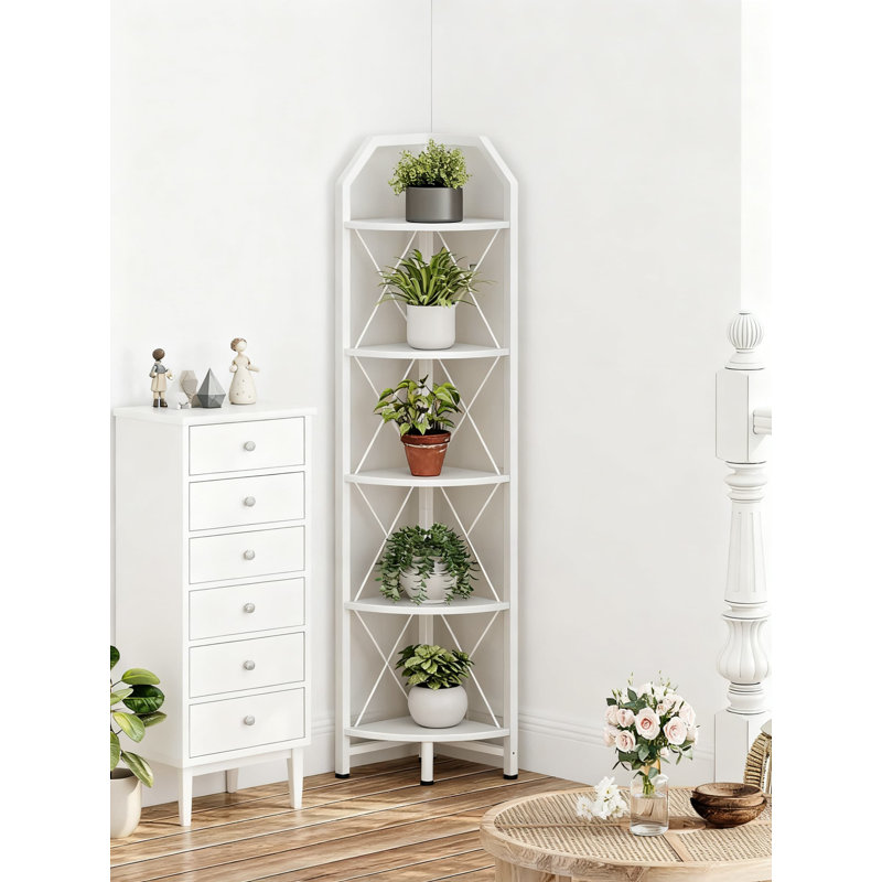 5-Tier Corner Bookshelf, Industrial Style Storage Shelf With 5 Spacious Tiers, Fan-Shaped Design For Maximizing Corner Space In Living Room, Bedroom, Home Office