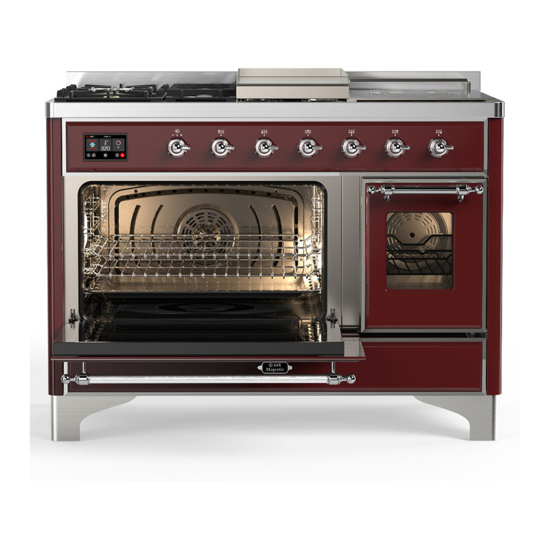 Majestic III Series 48 Inch Dual Fuel Range with 5 Sealed Burners, Griddle, Frenchtop in Glossy Black (Natural Gas, Burnished Trim)