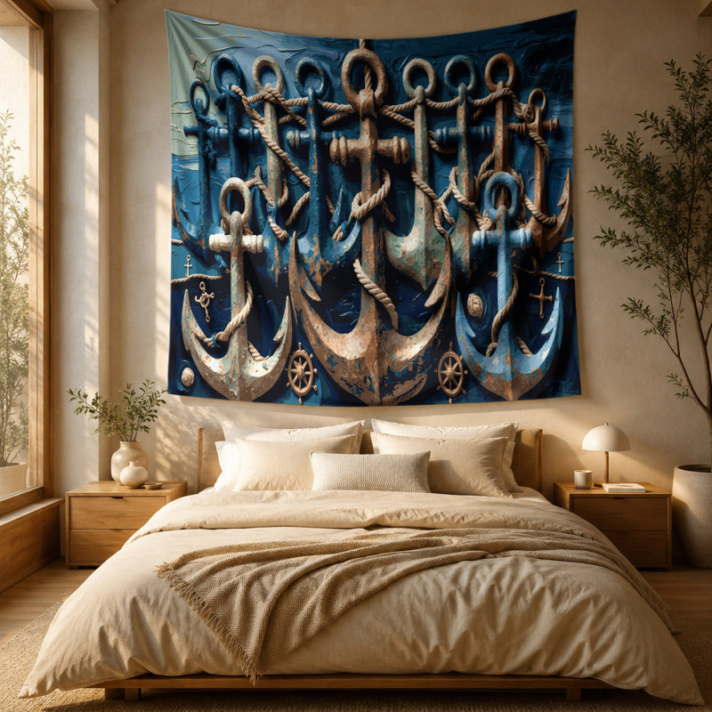 Tapisserie murale Nautical Anchor designs, 51 po x 60 po