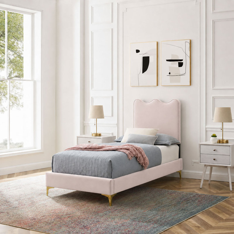 Modway Current Performance Velvet Platform Bed, Twin, Pink