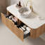 Armoire de salle de bain 60 po avec lavabo, lavabo mural 60 po à bords arrondis et rayé avec 2 tiroirs et 2 lavabos ronds blancs en céramique avec motif de pierre-419511185