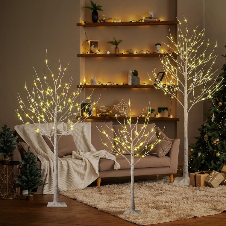 Plow & Hearth Indoor/Outdoor Lighted Birch Branches, Set of 2 Brown