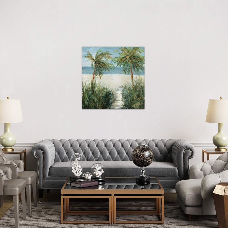 Sandy Beachwalk - Wrapped Canvas Painting, 45.72 cm H x 45.72 cm W, Brown Floater Framed Canvas
