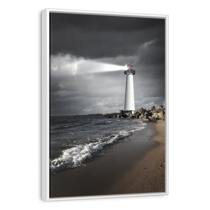 Storm Clouds Over Lighthouse, Floating Frame White, 27" x 40"
