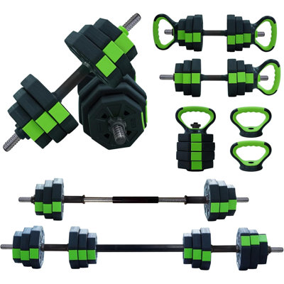 4-in-1 Adjustable Dumbbell & Kettlebell Set 44lbs, Home Gym Free Weights, Green