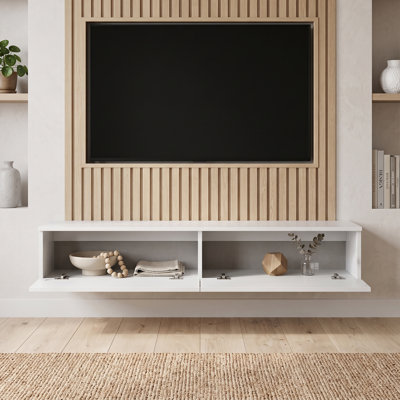 Scandinavian Two-Tone Floating TV Stand with Two Cabinets (63.0'' W x 9.8'' D x 9.8'' H)