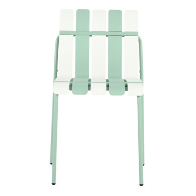 Table longue moderne de 55 pouces et 4 chaises à blocs de couleurs rayées - imperméable, décolorante, cadre anticorrosion, patins antidérapants avec pieds en métal, sièges en PP imperméables, paire blanche et ergonomique
