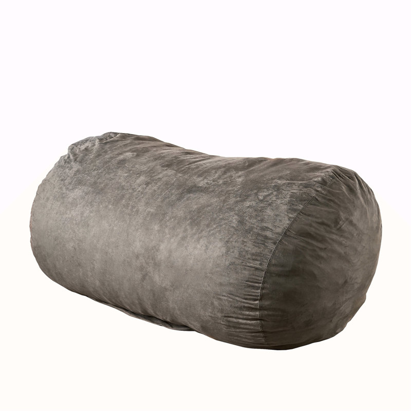 Nest 6.5 Foot Cylindrical Suede Bean Bag, Charcoal Microfiber