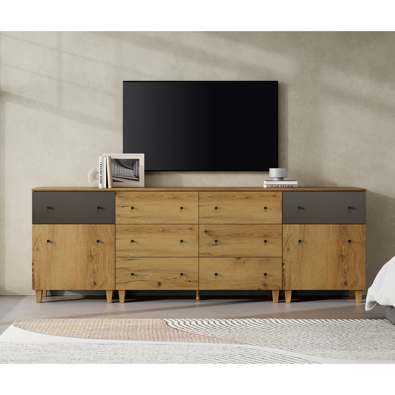 3-In-1 TV Stand Cabinets With Doors And Drawers For 100+ Inches Tvs, Brown Wood
