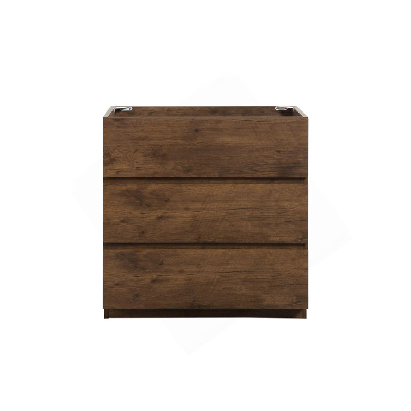Armoire de plancher SANS lavabo, couleur noyer, avec trois tiroirs, pré-assemblée, Noyer