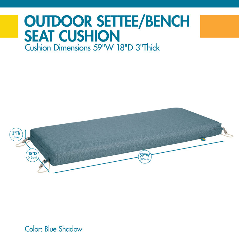 DUCKCOVERS All-Weather Outdoor Bench Cushion, 3" H x 59" W x 18" D , Blue Shadow