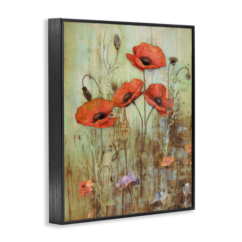 Rustic Red Poppies par Enrico Mcgarrigle, Giclée encadrée noir minuit, H 14 po x l 11 po x P 1,5 po