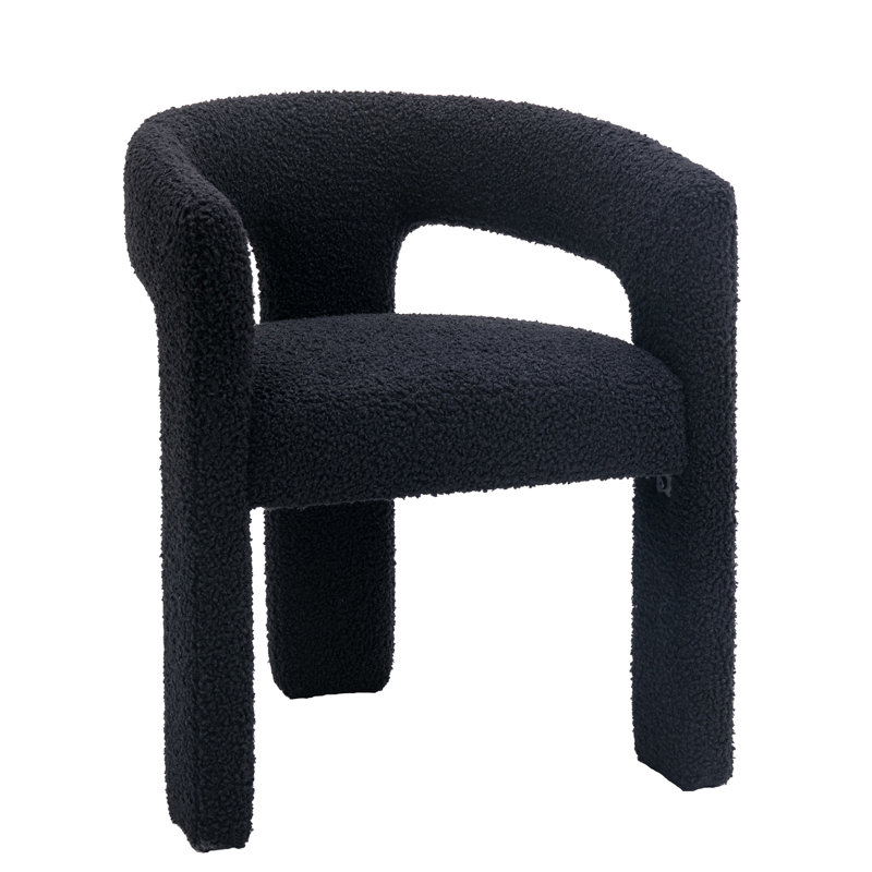 Black Sherpa Velvet Upholstered Side Chair with Metal Frame, Set of 2