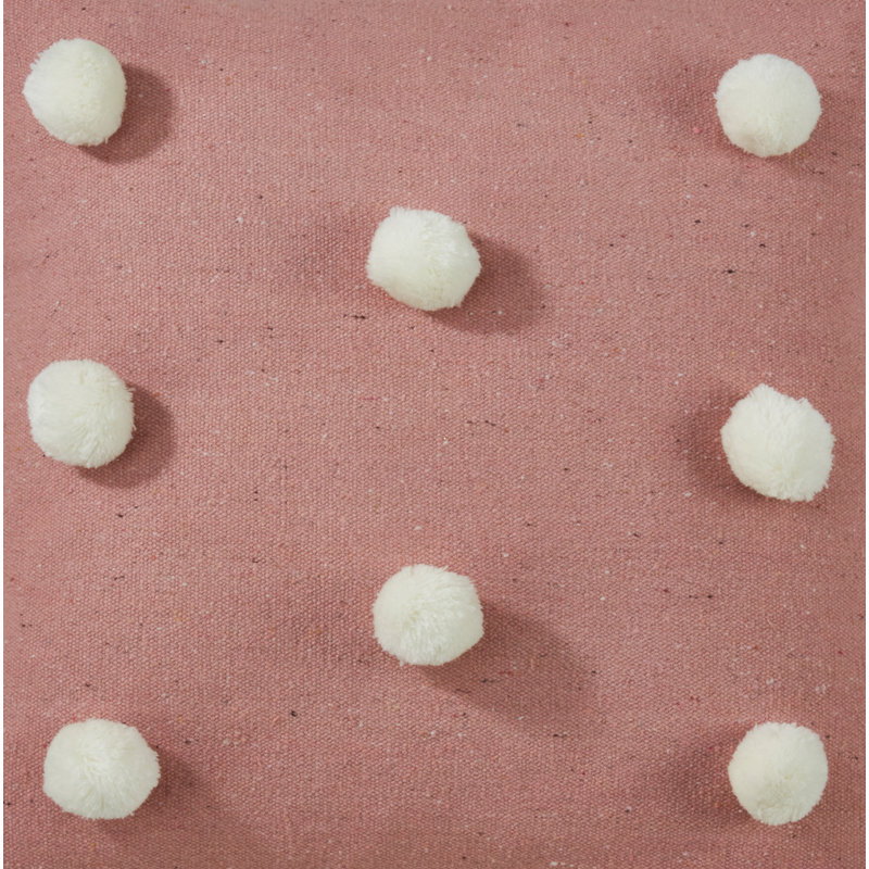 Pink Cotton Square Pom Pom Throw Pillow 22"