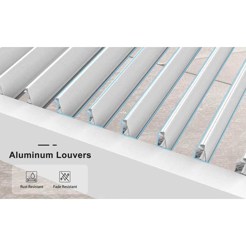 14 pi. L 10 pi. D Pergola moderne en aluminium à persiennes avec pergola blanche de 48 pi