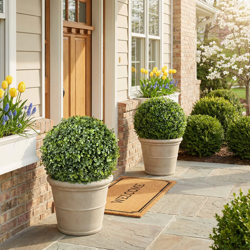 Artificial Boxwood Topiary, 18" H × 18" W × 18" D