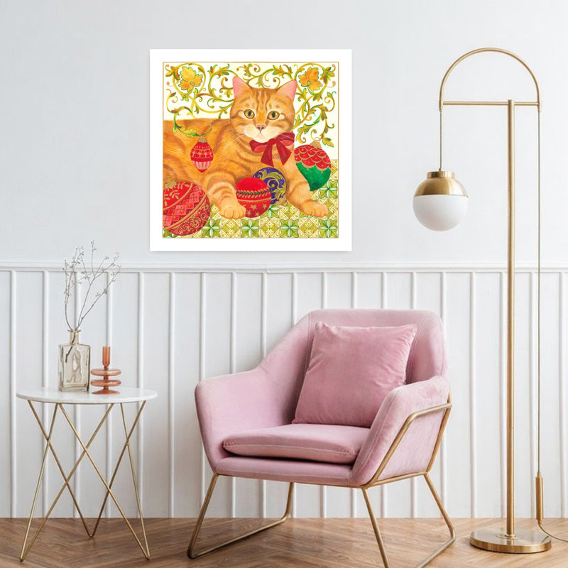 Affiche murale chat roux festif, classique, ludique et fantaisiste, H 32 po x l 32 po