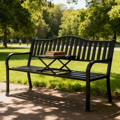Outdoor Bench, Garden Bench,Outdoor Metal Frame Patio Park Bench with a Small Table,for Porch, Lawn,Garden,Yard