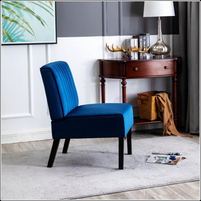 Ensemble de 2 fauteuils d'appoint de style moderne du milieu du siècle, design minimaliste avec un élégant revêtement en velours et des pieds en bois massif, idéal pour le salon ou la chambre à coucher, bleu foncé