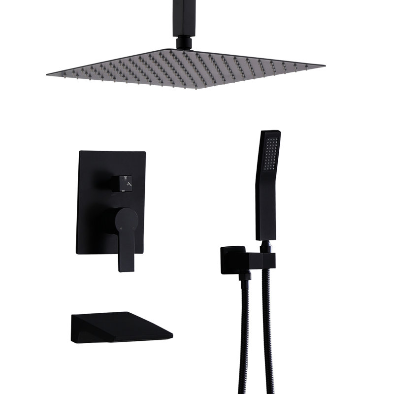 Ensemble de fabrication de douche 12 pouces, noir mat, acier inoxydable, avec douchette et douchette, fixation murale 12 po