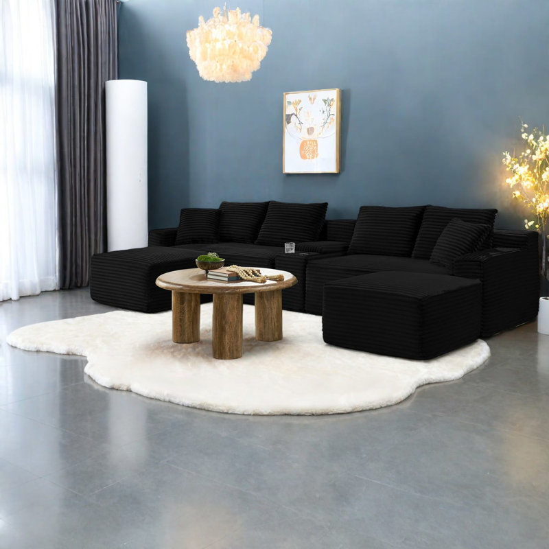 Canapé modulaire Cloud avec ports USB, revêtement en velours côtelé, canapé de salon moderne