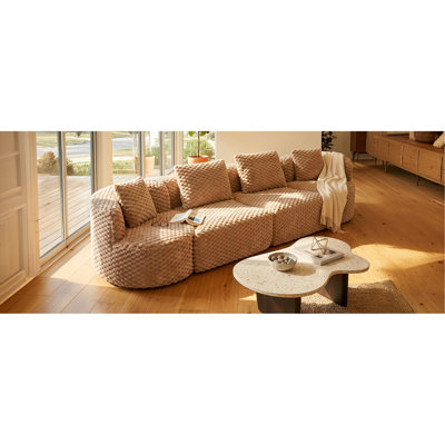 Modular Sectional Sofa 137.8" Boneless Sofa Couch Soft Plush Upholstered Couch for Living Room, Camel