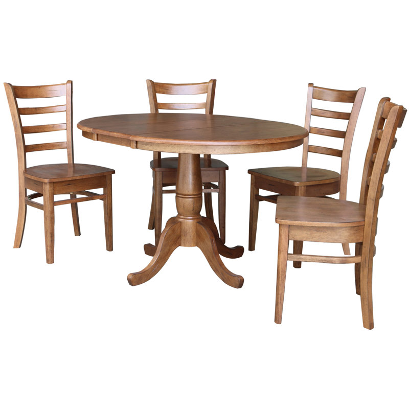 Ensemble de salle à manger extensible en bois massif Echols, Chêne vieilli, 5