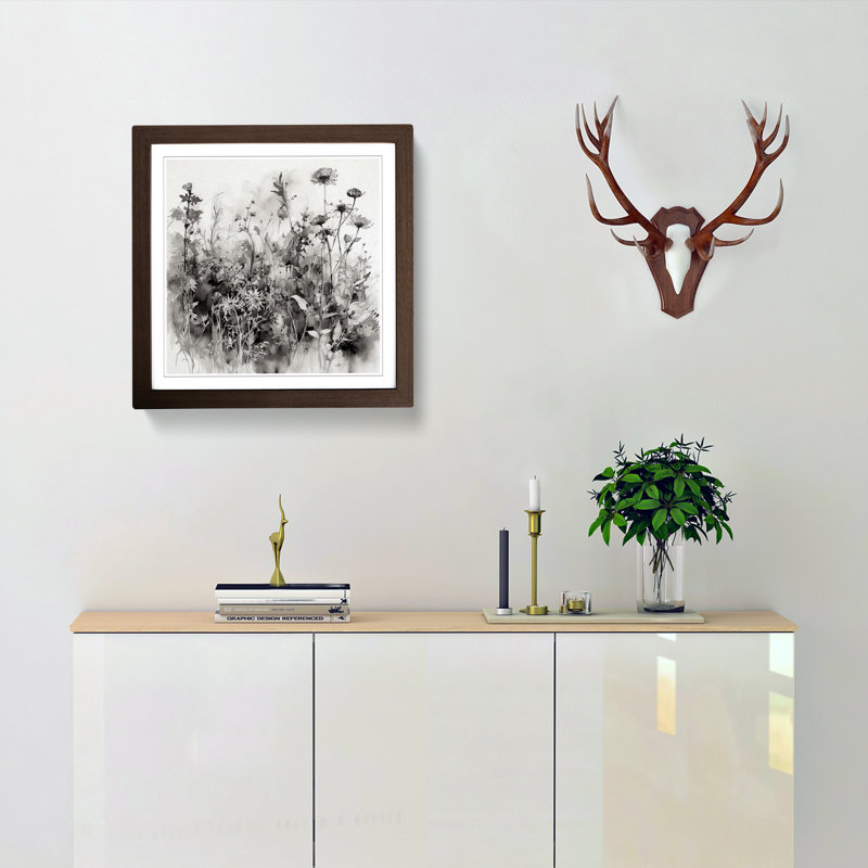 Wildflowers Ink Wash - Single Picture Frame Print on Wood, Walnut
