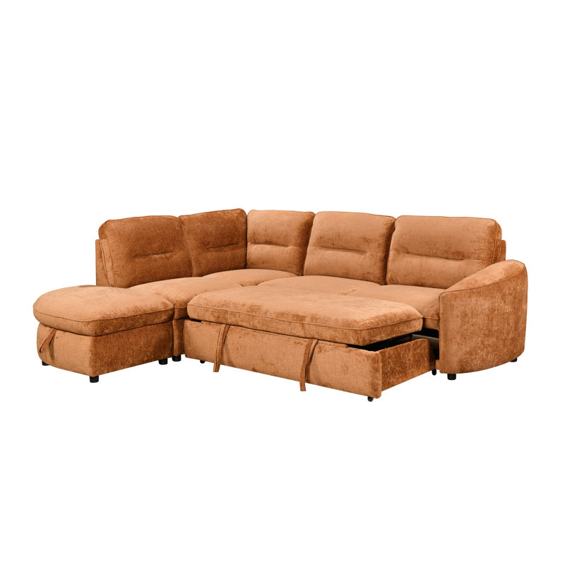  Canapé-lit modulaire avec méridienne Hudson, orange brûlé, Orange brûlé, Orienté vers la gauche