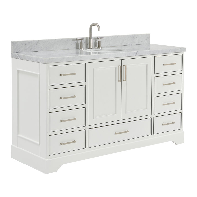 Ensemble de meuble-lavabo simple 61 po Abshire, Blanc, Nickel brossé