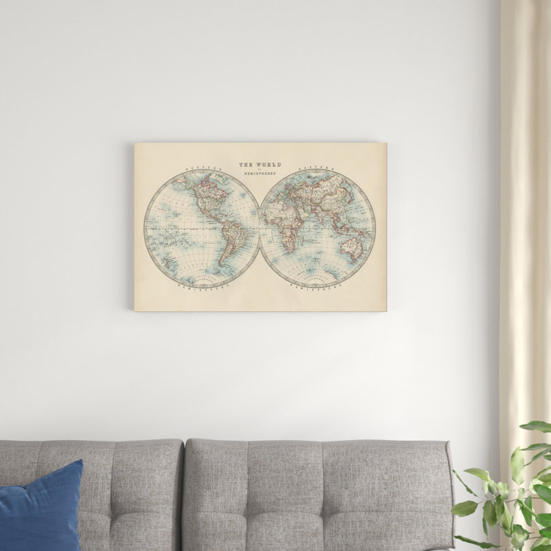 «Johnston's World in Hemispheres» par Johnston - impression sur toile tendue, H 20 po x l 30 po x P 1,25 po