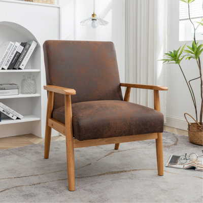 Fauteuil de style Mid-Century moderne de 25,38 po de largeur, brun clair