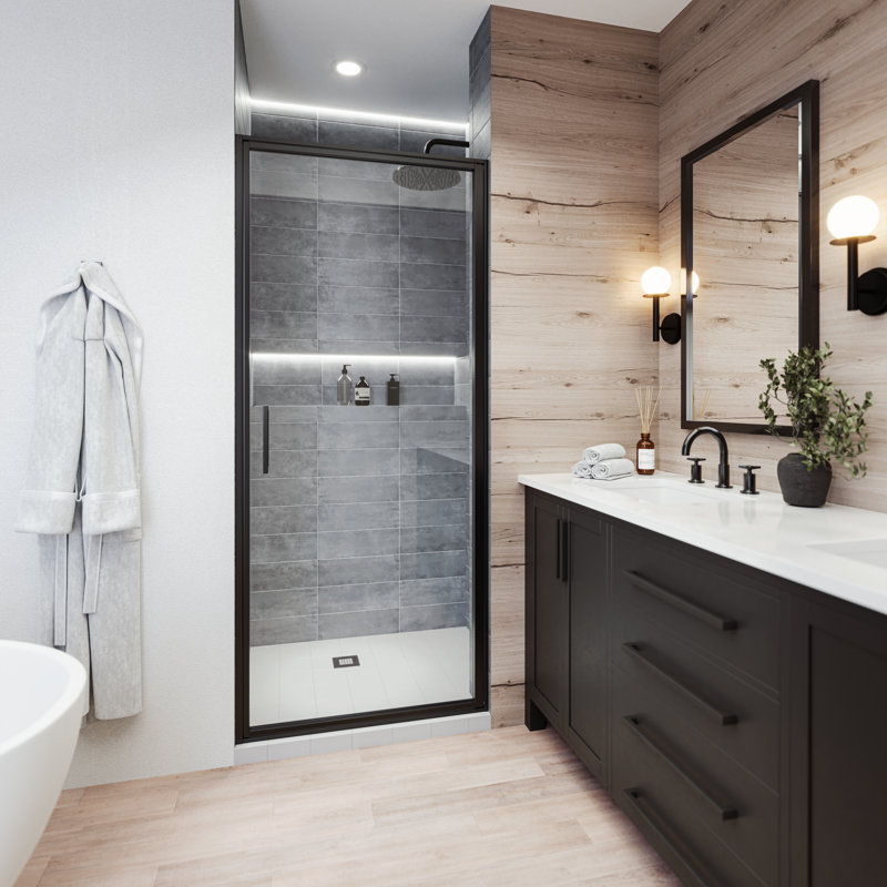 Axio 30,25 - Porte de douche à cadre pivotant 31 po x 72 po en verre trempé transparent, Noir