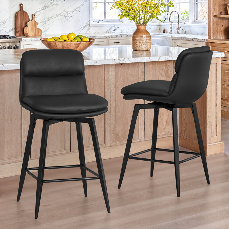 26" Swivel Upholstered Counter Stool With Metal Frame, Black
